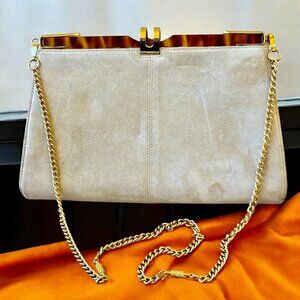 Vintage Suede Handbag Lucite Structured Chain Shoulder Strap